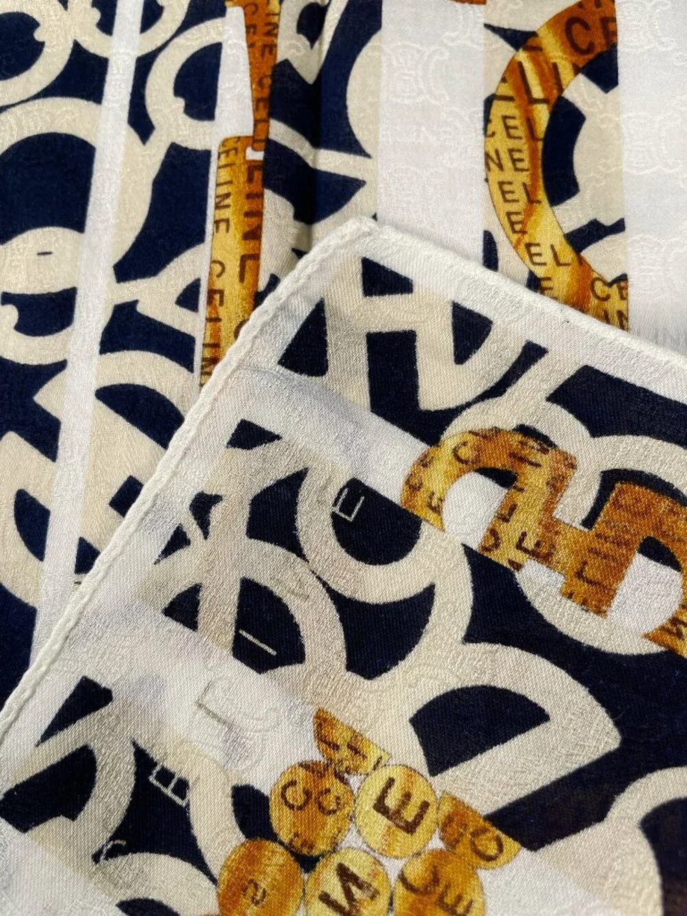 Vintage Celine Paris Monogram Cotton Jacquard Scarf 56 x 56 cm Graphic Logo